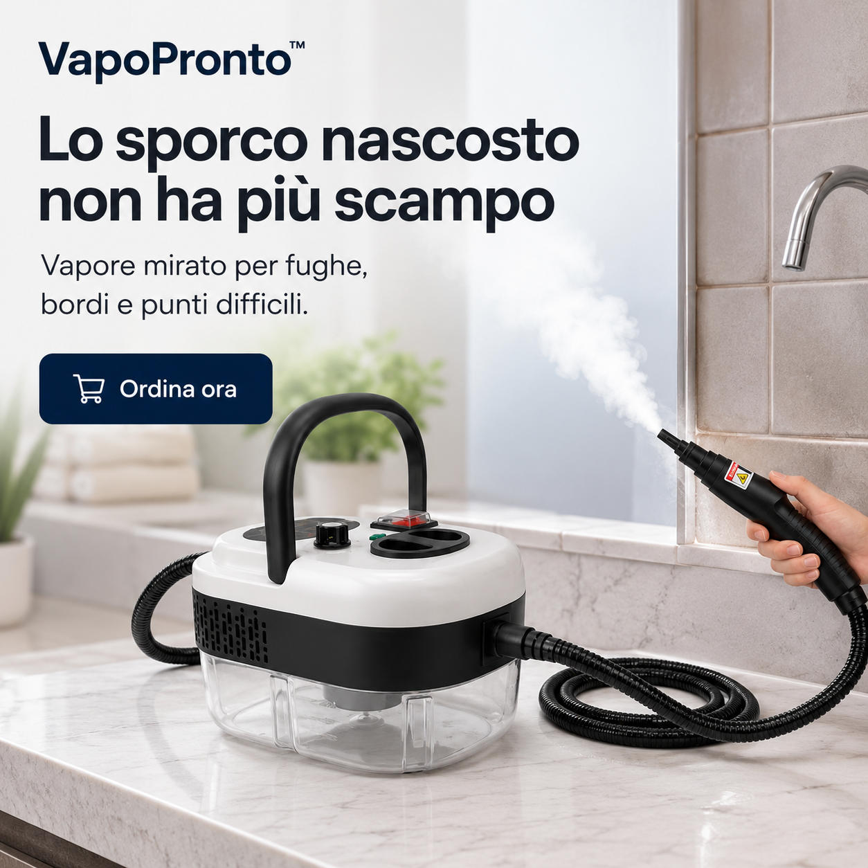 VapoPronto™ – Pulitore a Vapore Portatile per Fughe, Cucina, Bagno e Punti Difficili