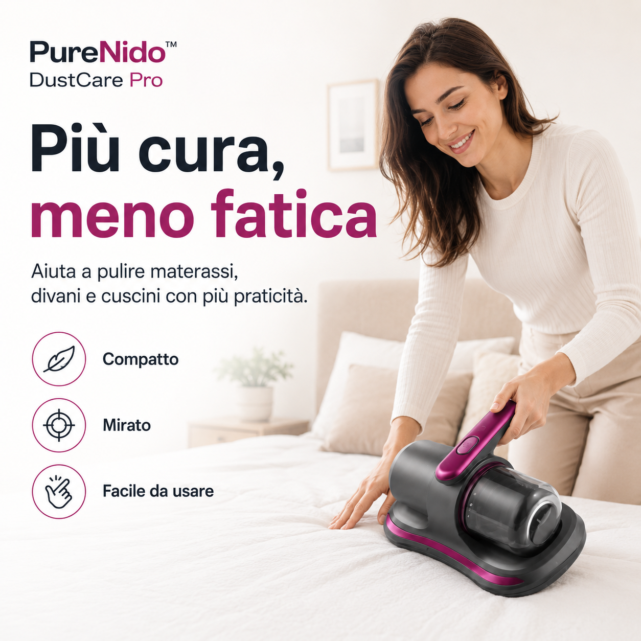 PureNido™ DustCare Pro – Aspiratore Antiacaro per Materassi, Divani e Tessuti