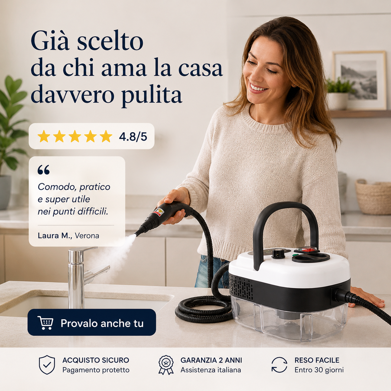 VapoPronto™ – Pulitore a Vapore Portatile per Fughe, Cucina, Bagno e Punti Difficili
