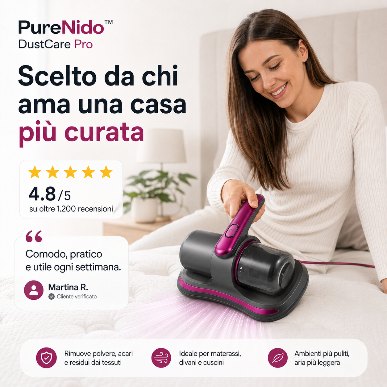 PureNido™ DustCare Pro – Aspiratore Antiacaro per Materassi, Divani e Tessuti
