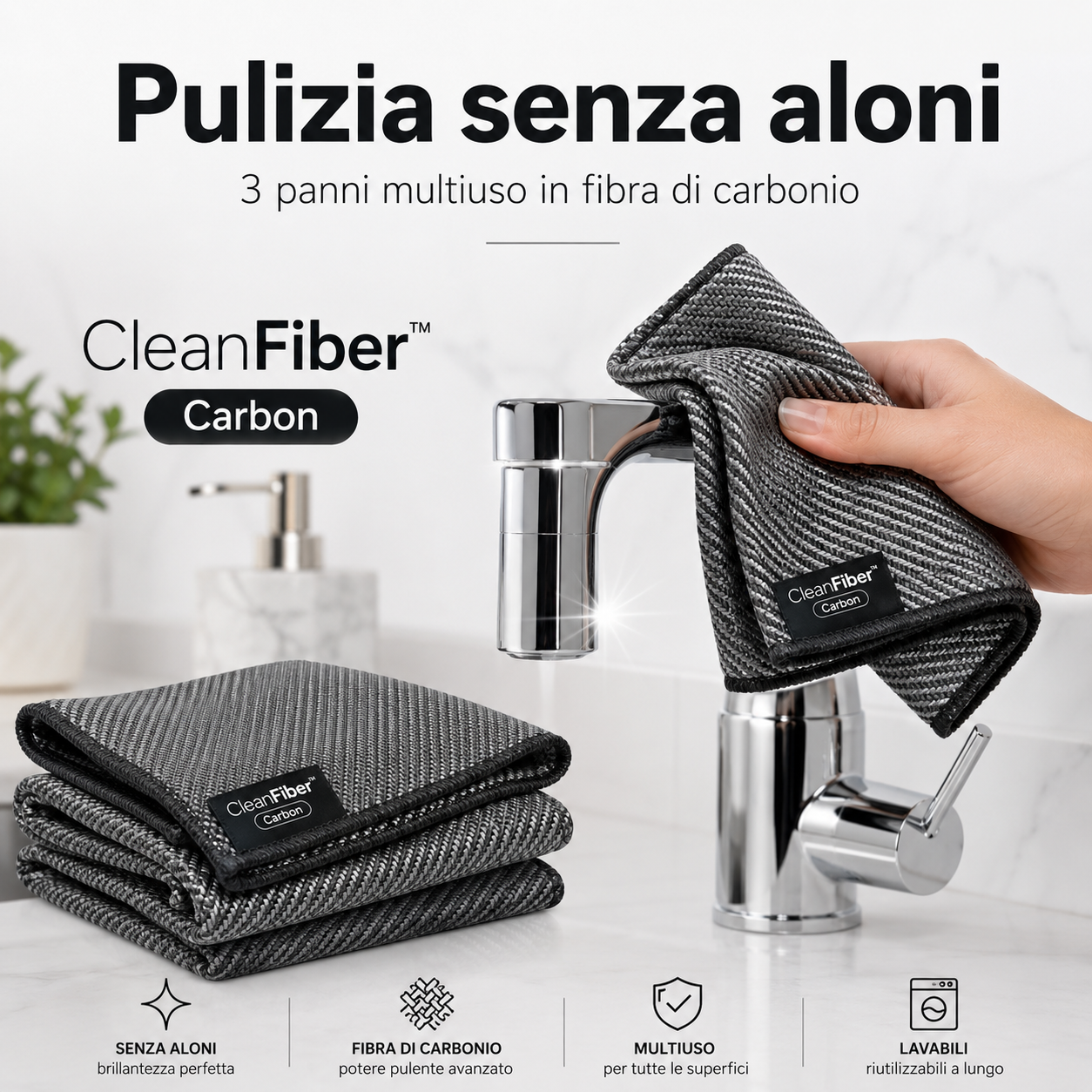 CleanFiber™ Carbon  Panno 2 in 1 Fibra Di Carbonio – Confezione 3pz